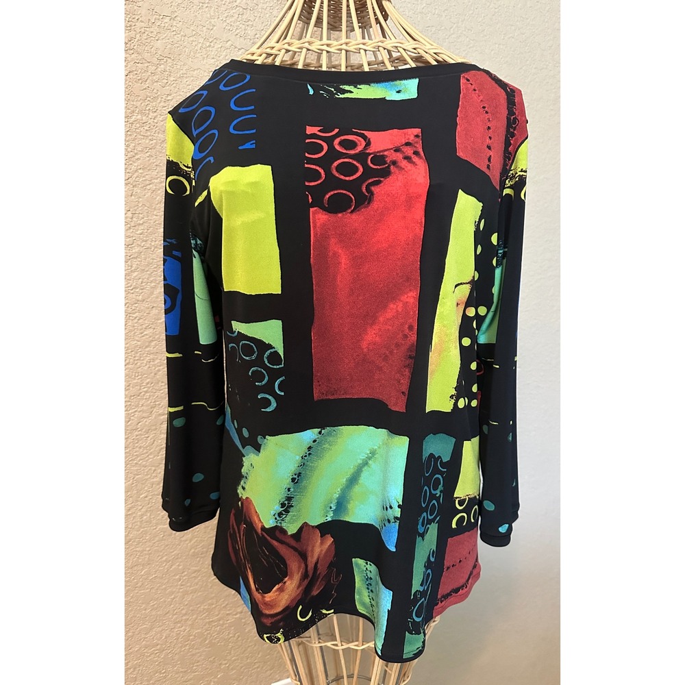 Eva Varro Womens M Abstract Geometric Print Tunic Top Multi-Color Festival